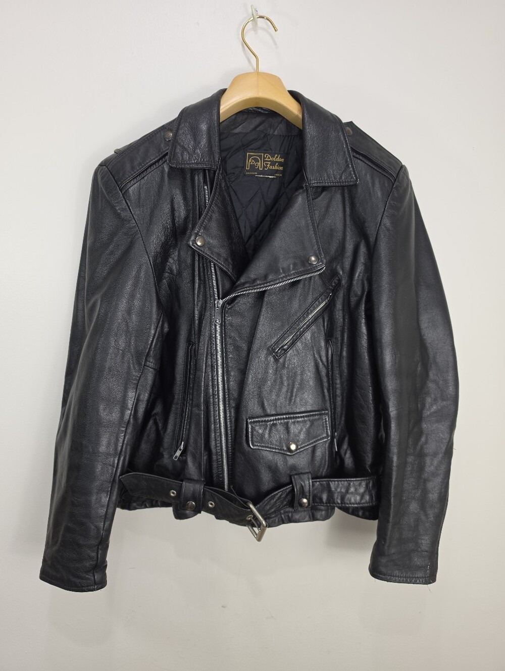 Vintage Doldan Fashion Classic Black Leather Biker Jacket